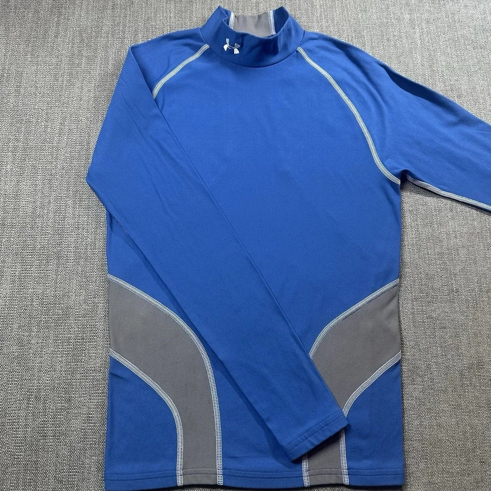 Under Armor Compression Shirt Mens L Large Blue Gray Long Sleeve Base Layer Mock